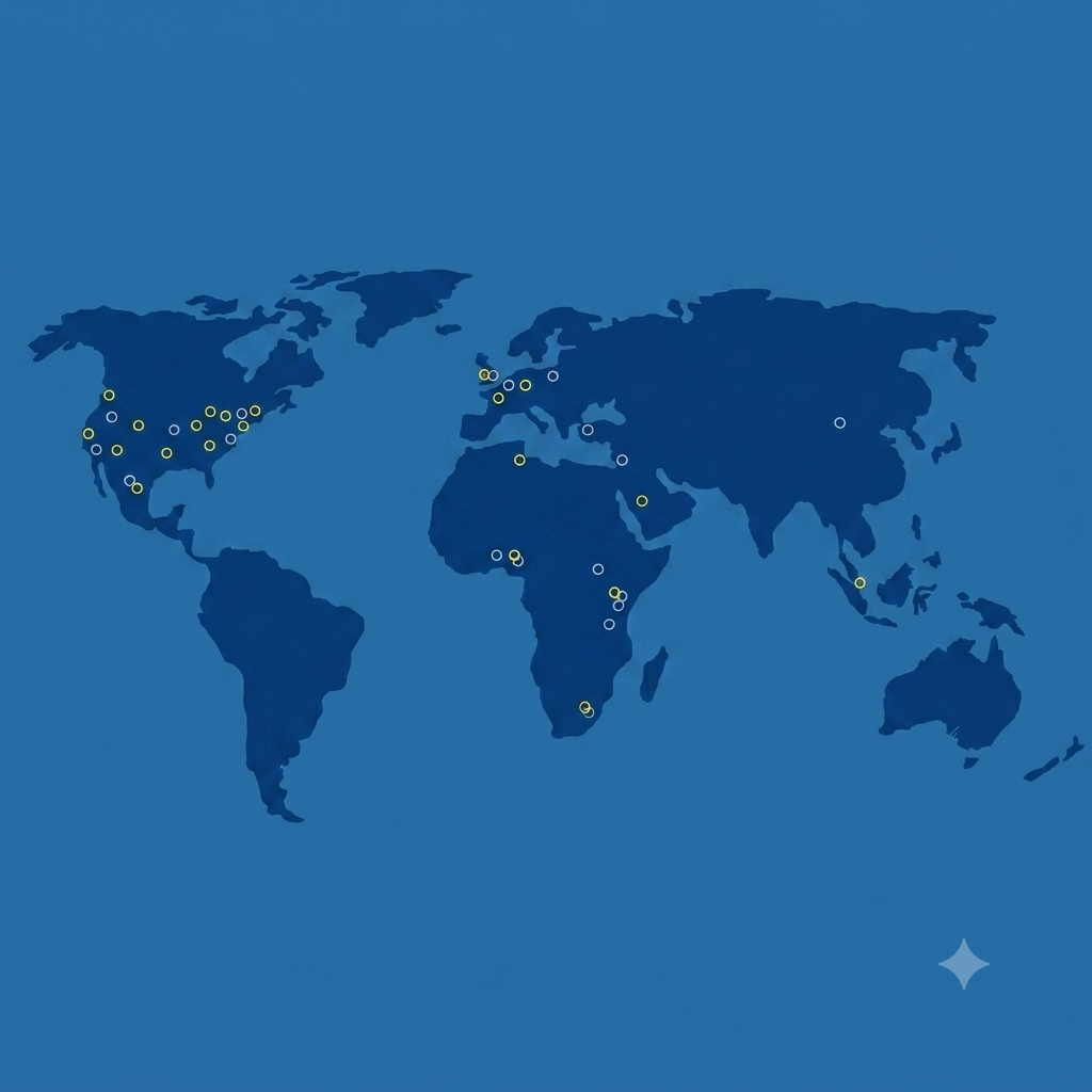 World map highlighting Lantern Comitas's reach across the UK, Kenya, Germany, France, Nigeria, Ghana and Asia Pacific.